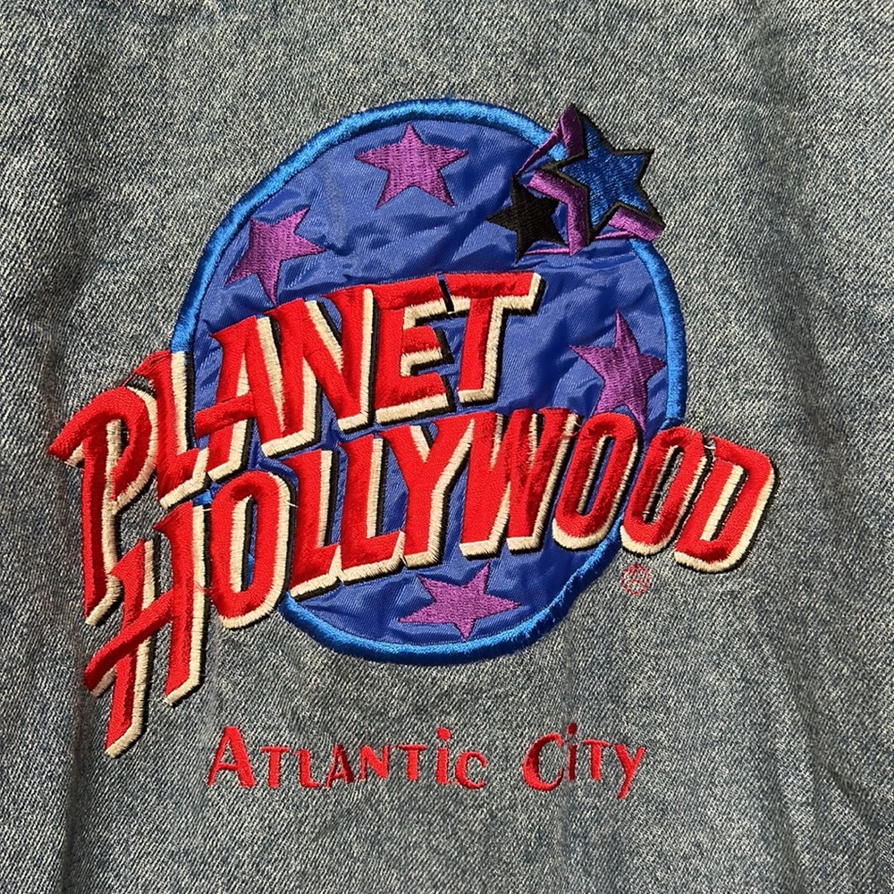 Men’s Vintage Y2K Planet Hollywood Atlantic City Jean Jacket Embroidered Logo - Picture 6 of 11